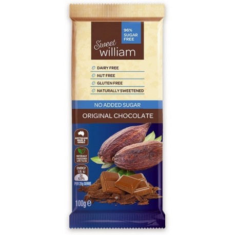 SWEET WILLIAM NO ADDED SUGAR ORIGINAL CHOCOLATE 100G