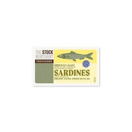 THE STOCK MERCHANT WILD CAUGHT SARDINES IN ORGANIC EXTRA VIRGIN OLIVE OIL 120G