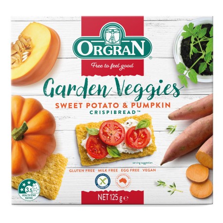 ORGRAN GARDEN VEGGIES SWEET POTATO AND PUMPKIN CRISPIBREAD 125G