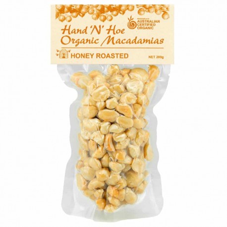 HAND N HOE ORGANIC MACADAMIAS HONEY ROASTED 200G