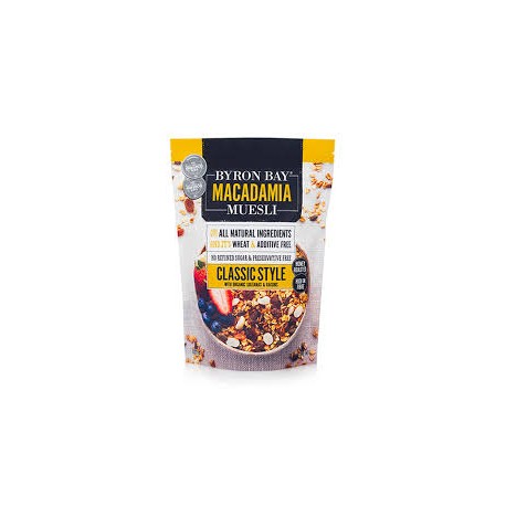 BYRON BAY MACADAMIA MUESLI CLASSIC STYLE WITH SULTANAS AND RAISINS 450G