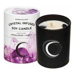 SUMMER SALT BODY CRYSTAL INFUSED CANDLE AMETHYST SANDALWOOD AND VANILLA