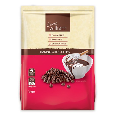 SWEET WILLIAM DAIRY FREE BAKING CHOC CHIPS 150G