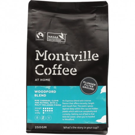 MONTVILLE COFFEE WOODFORD BLEND PLUNGER FILTER GROUND 250G