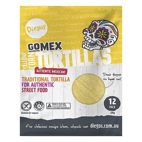 DIEGO'S GO MEX YELLOW GLUTEN FREE CORN TORTILLAS 12 PACK 276G